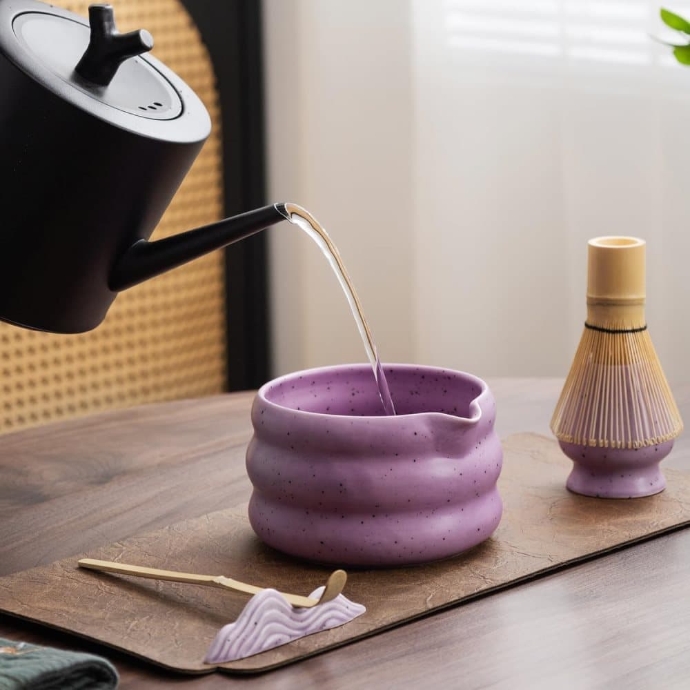 7-Piece Ceramic Matcha Tea Set with Bowl Whisk and Accessories, Purple