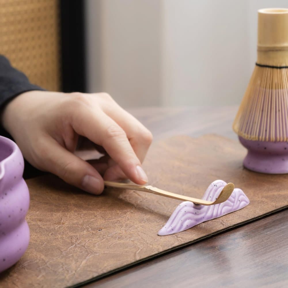 7-Piece Ceramic Matcha Tea Set with Bowl Whisk and Accessories, Purple