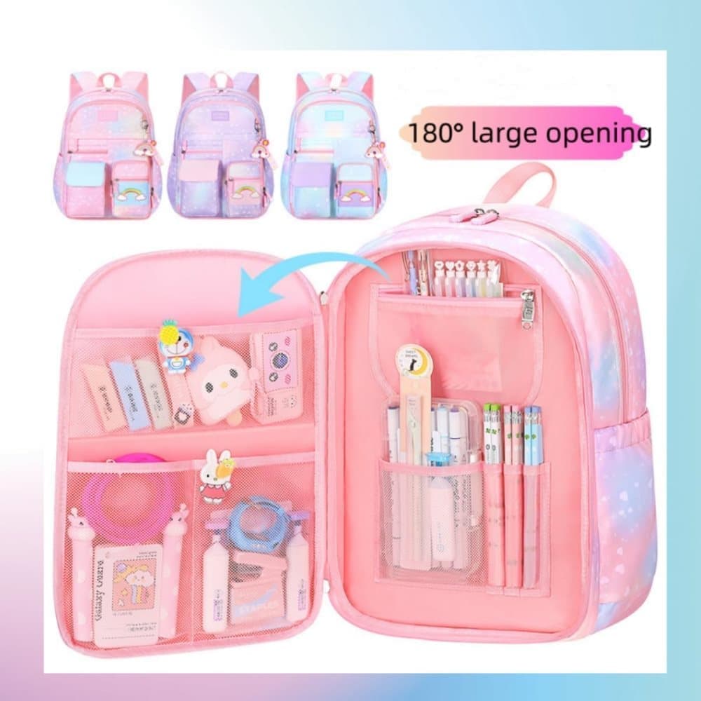 Pink Kawaii Waterproof School Backpack for Girls with Reflective Strap, Children and Teenage Backpack