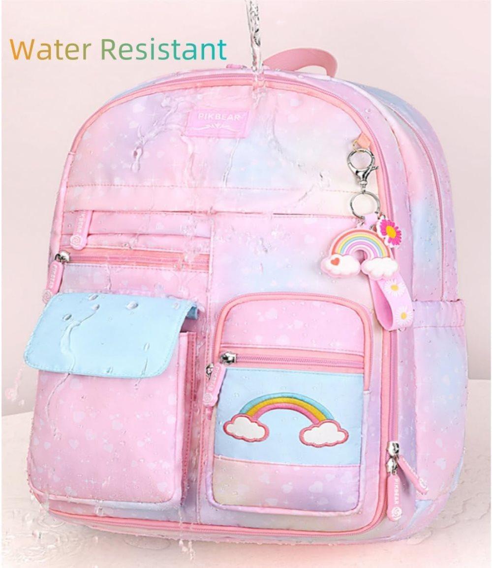Pink Kawaii Waterproof School Backpack for Girls with Reflective Strap, Children and Teenage Backpack