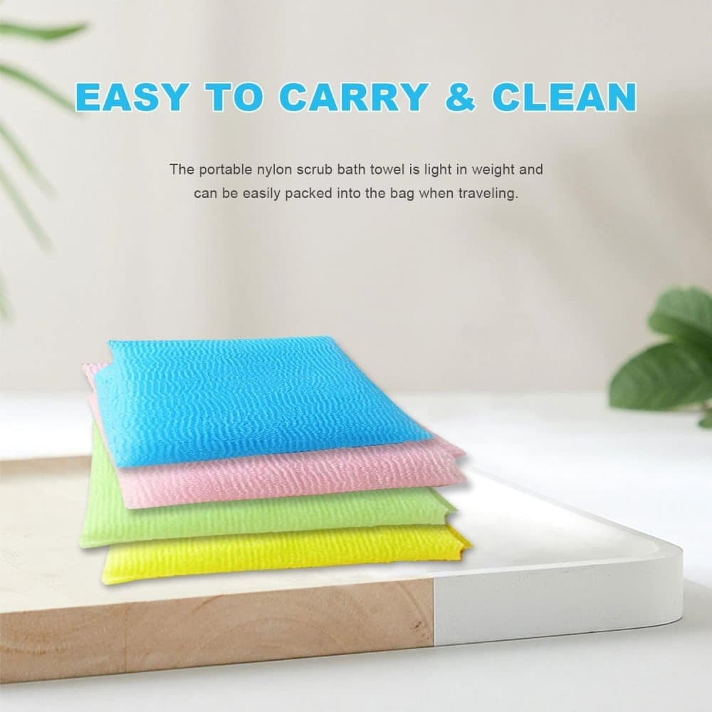 4pcs Multicolor Nylon Japanese Exfoliating Shower Scrub Washcloth Towel, Soft Body Cleaning Sponges