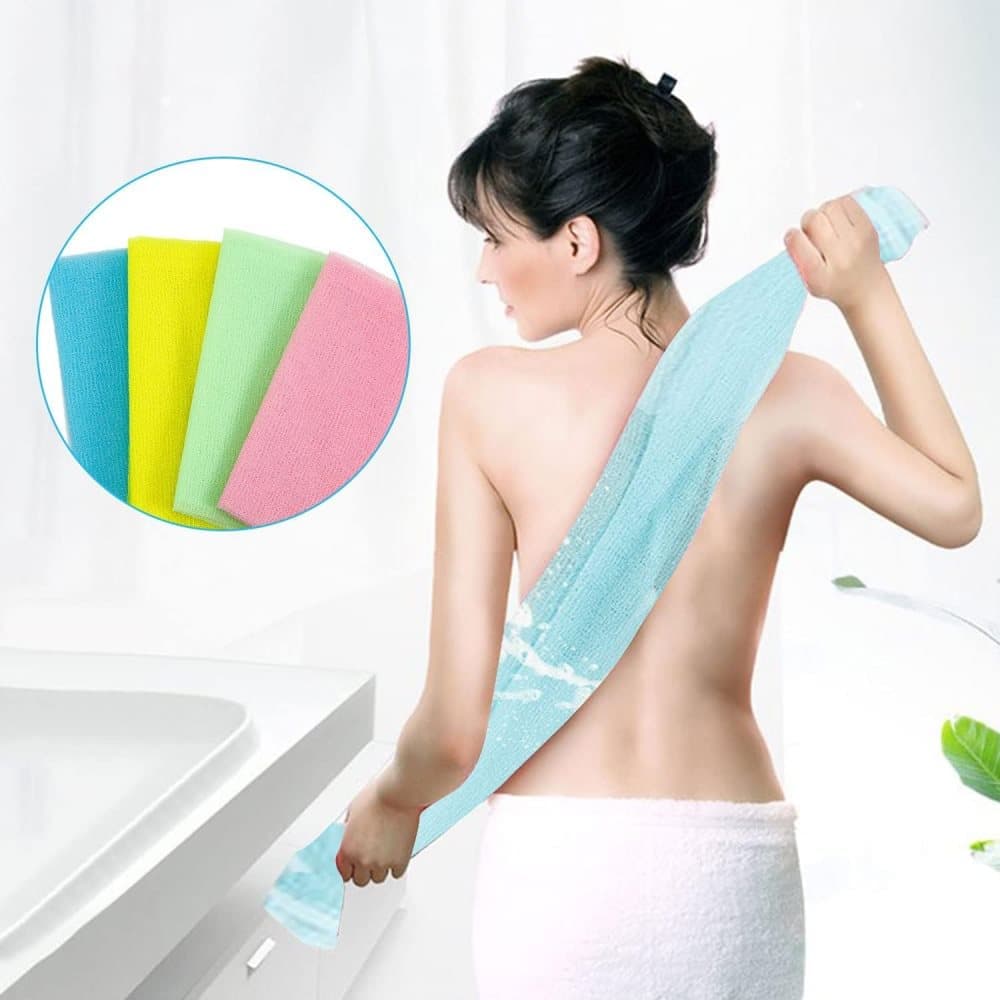 4pcs Multicolor Nylon Japanese Exfoliating Shower Scrub Washcloth Towel, Soft Body Cleaning Sponges