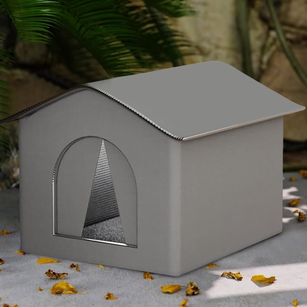 1 Pack Waterproof Insulated Outdoor Cat House for Homeless Cats and Small Animals, 36 x 36 x 36cm, Gray