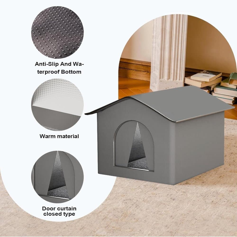 1 Pack Waterproof Insulated Outdoor Cat House for Homeless Cats and Small Animals, 36 x 36 x 36cm, Gray