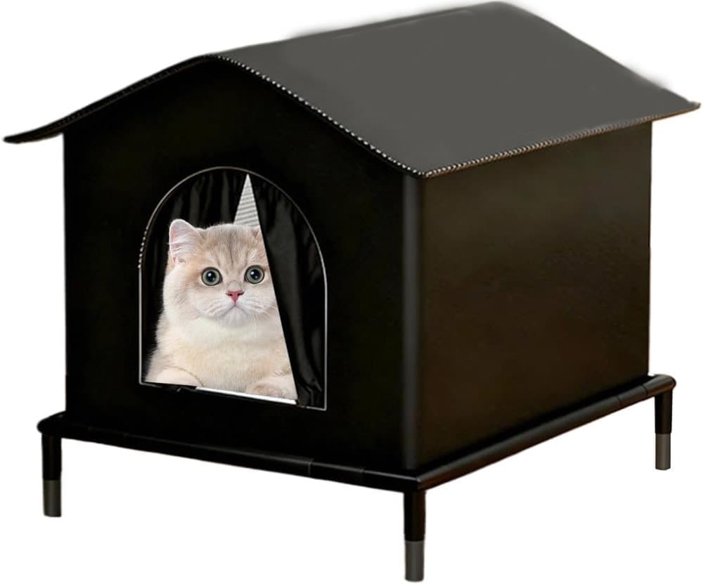 1 Pack Waterproof Insulated Outdoor Cat House for Homeless Cats and Small Animals, 36 x 36 x 36cm, Black