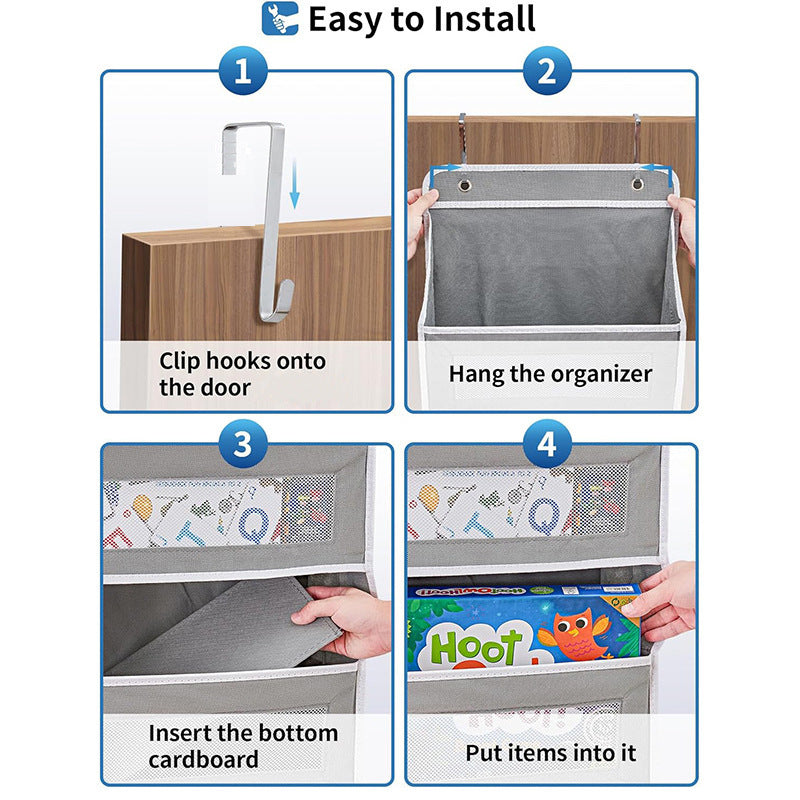 1 piece Wall-mounted Doll Rack with Hooks, Multi-functional Storage Rack for Door, Gray