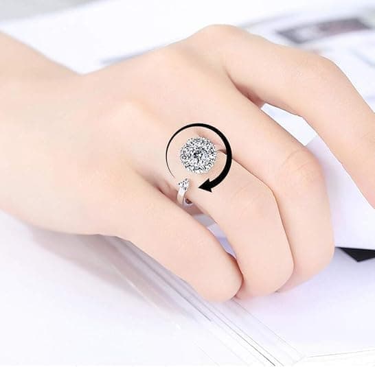 6-Pack Adjustable Antistress Ring with Rotating Beads, Silver