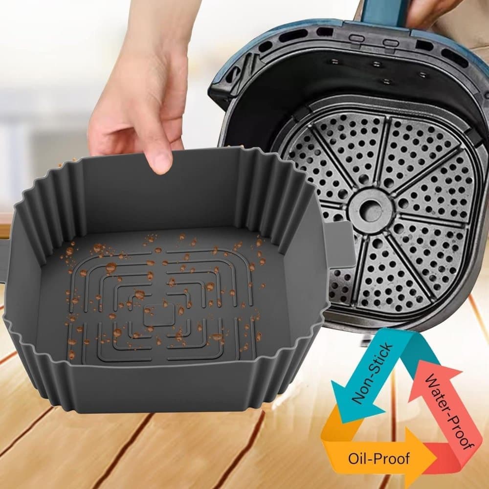 2-Pack Air Fryer Silicone Basket Non-Stick Reusable Easy to Clean, Gray, Compatible with Most Air Fryers