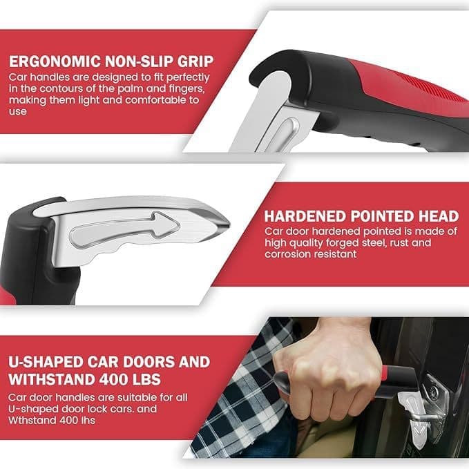 2 pcs Car Support Handles for Elderly, Emergency Hammer, Compatible with Vehicles, 12.5 x 3.1 inches, Red