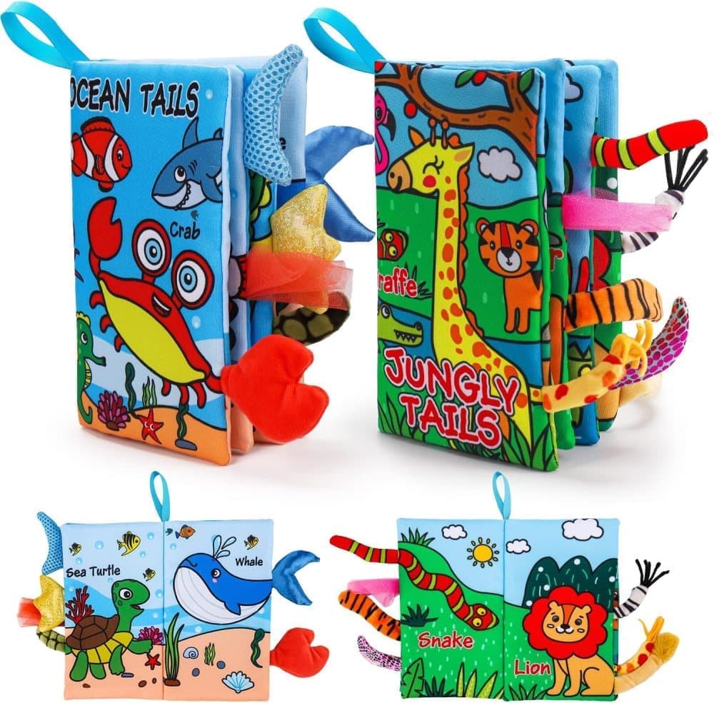 2-Pack Baby Cloth Book, Soft Learning and Sensory Activity Toy for Infants, 2 books
