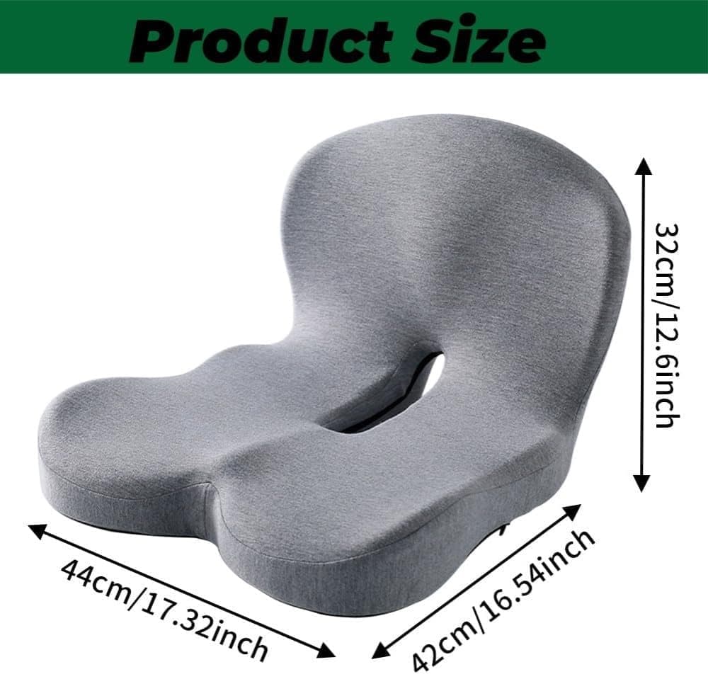 Ergonomic Memory Foam Seat Cushion with Lumbar Support and Tailbone Protection for Office Chairs, Driving and Home, Light Gray, L-Shaped