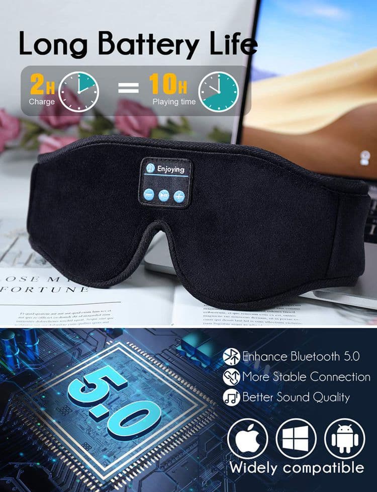 Bluetooth Sleep Headband with Eye Mask, Stereo Music for Sleeping and Relaxation, Pink