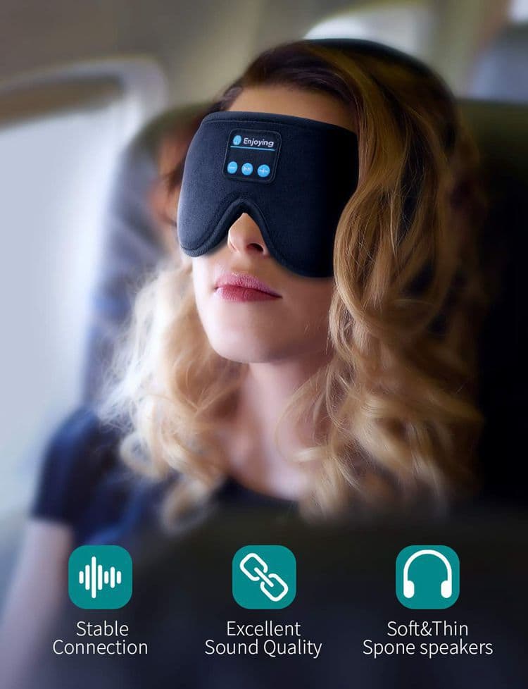 Bluetooth Sleep Headphones Headband with Eye Mask, Wireless Stereo Music for Sleep and Relaxation, Blue