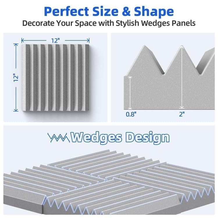 12 Self-Adhesive Acoustic Panels, High Density Sound Absorbing Insulation, Grey, 30x30x5cm