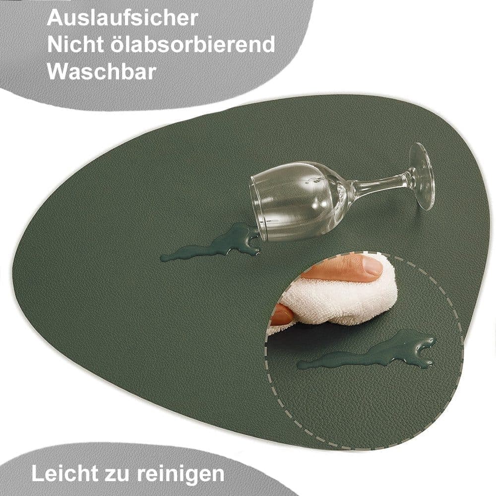 4-Pack Faux Leather Placemats Waterproof Non-Slip Easy-to-Dry Double-Sided, Green