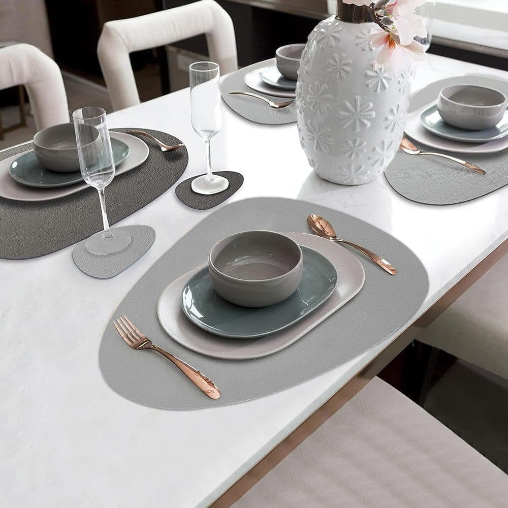 4-Pack Faux Leather Placemats Waterproof Non-Slip Easy-to-Dry Double-Sided, Gray, 12x18 Inches