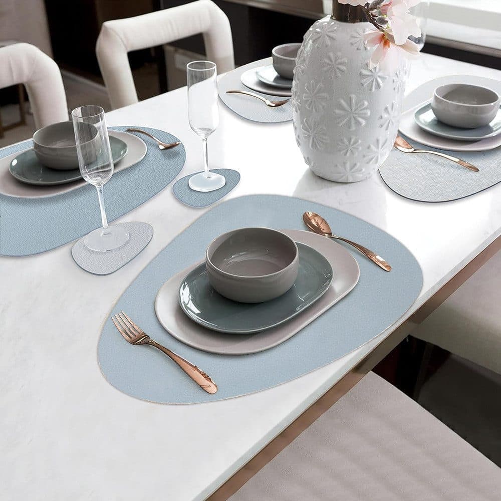 4-Pack Faux Leather Placemats Waterproof Non-Slip Easy-to-Dry Double-Sided, Blue