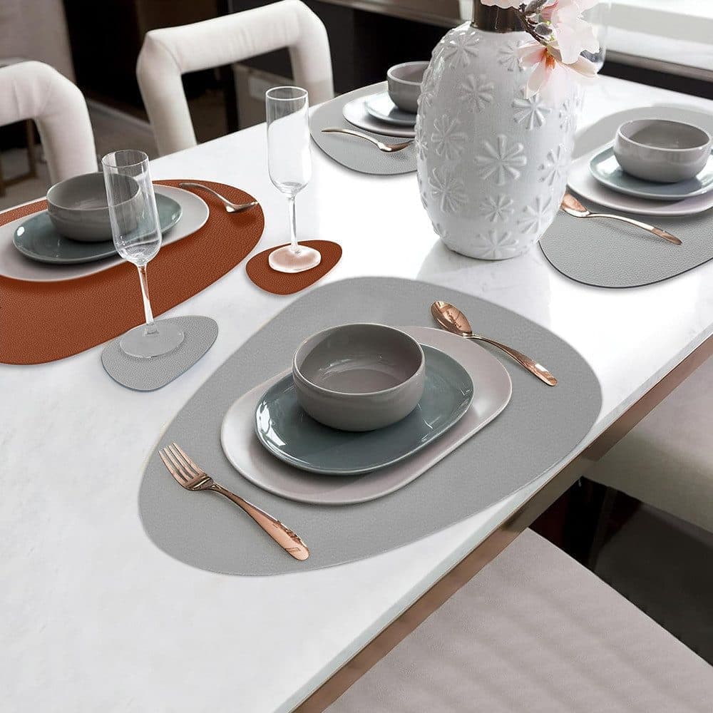 4-Pack Faux Leather Placemats Waterproof Non-Slip Easy-to-Dry Double-Sided, Brown