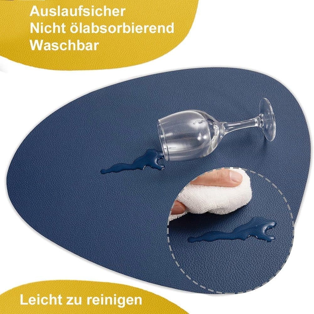 4-Pack Faux Leather Placemats Waterproof Non-Slip Easy-to-Dry Double-Sided, Dark Blue