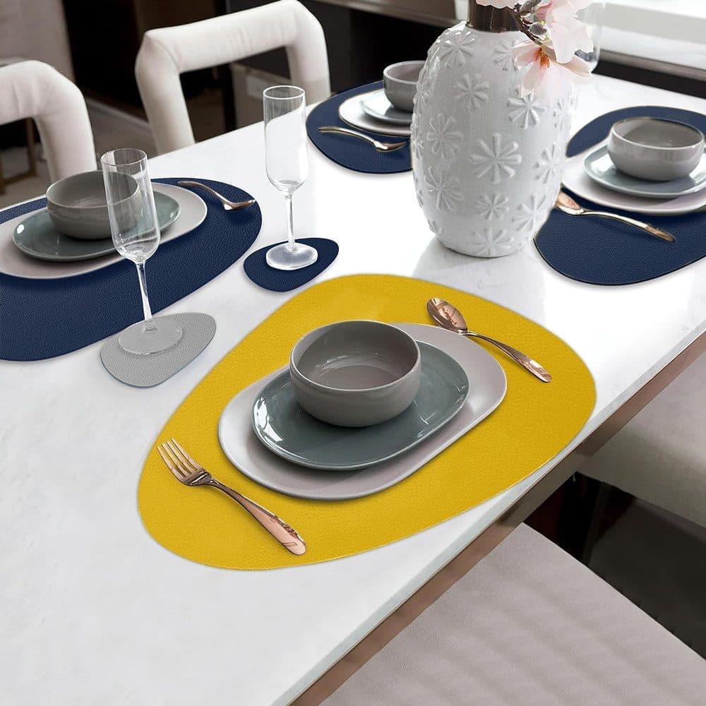 4-Pack Faux Leather Placemats Waterproof Non-Slip Easy-to-Dry Double-Sided, Dark Blue