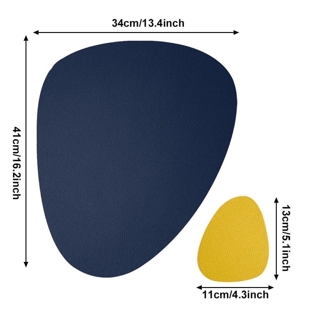 4-Pack Faux Leather Placemats Waterproof Non-Slip Easy-to-Dry Double-Sided, Dark Blue