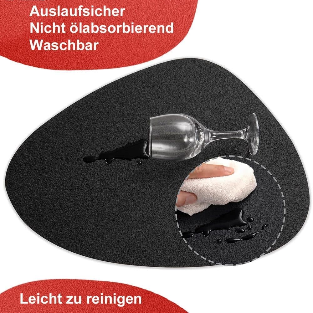 4-Pack Faux Leather Placemats Waterproof Non-Slip Easy-to-Dry Double-Sided, Black, 12x18 Inches