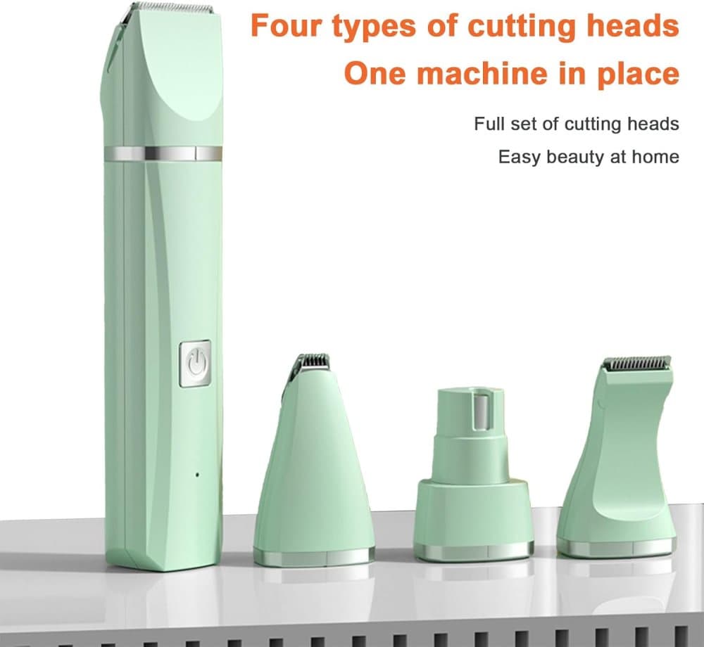 4-in-1 Dog Trimmer Cordless with Nail Drill and 7 Accessories for Thick Fur, Quiet Silent, Compatible with All Breeds, Blue