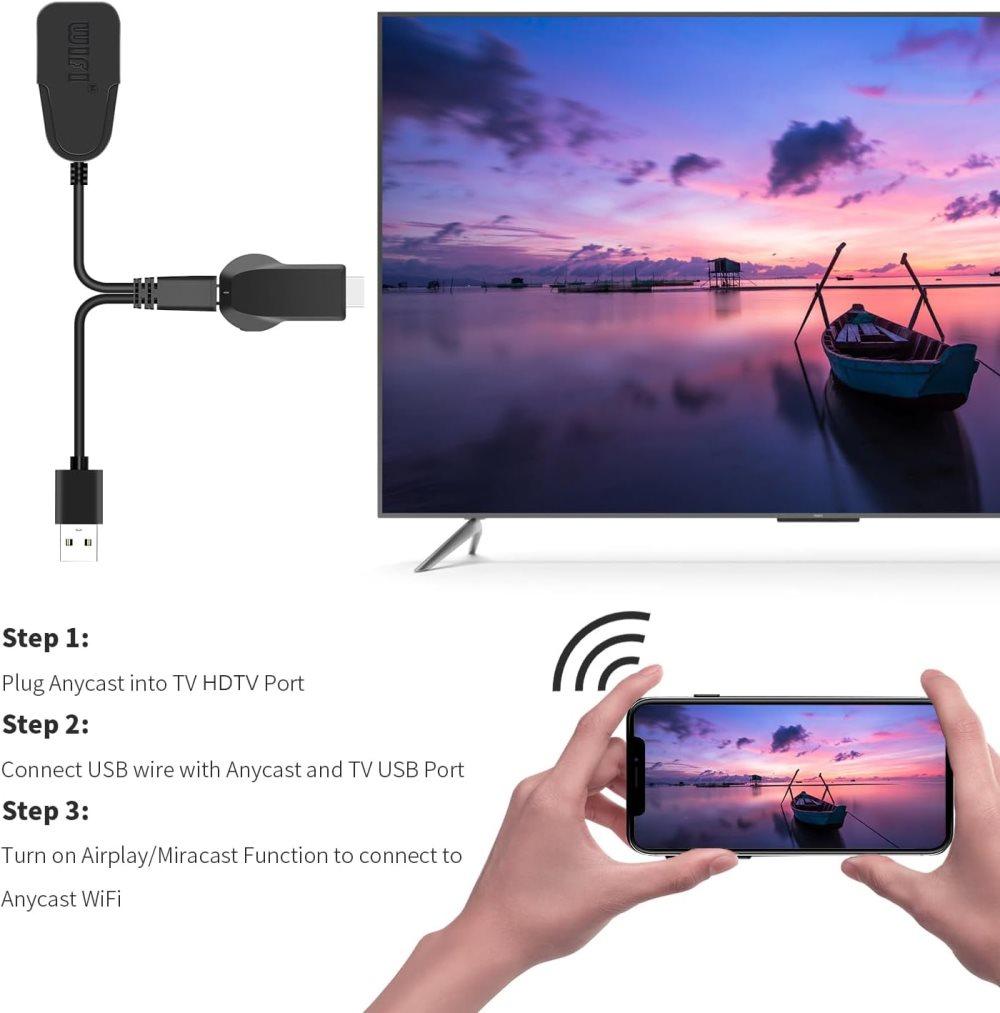 Wireless HDMI Adapter 1080P for iOS Android Windows, Black, Compatible with Samsung Philips Xiaomi TV Projector