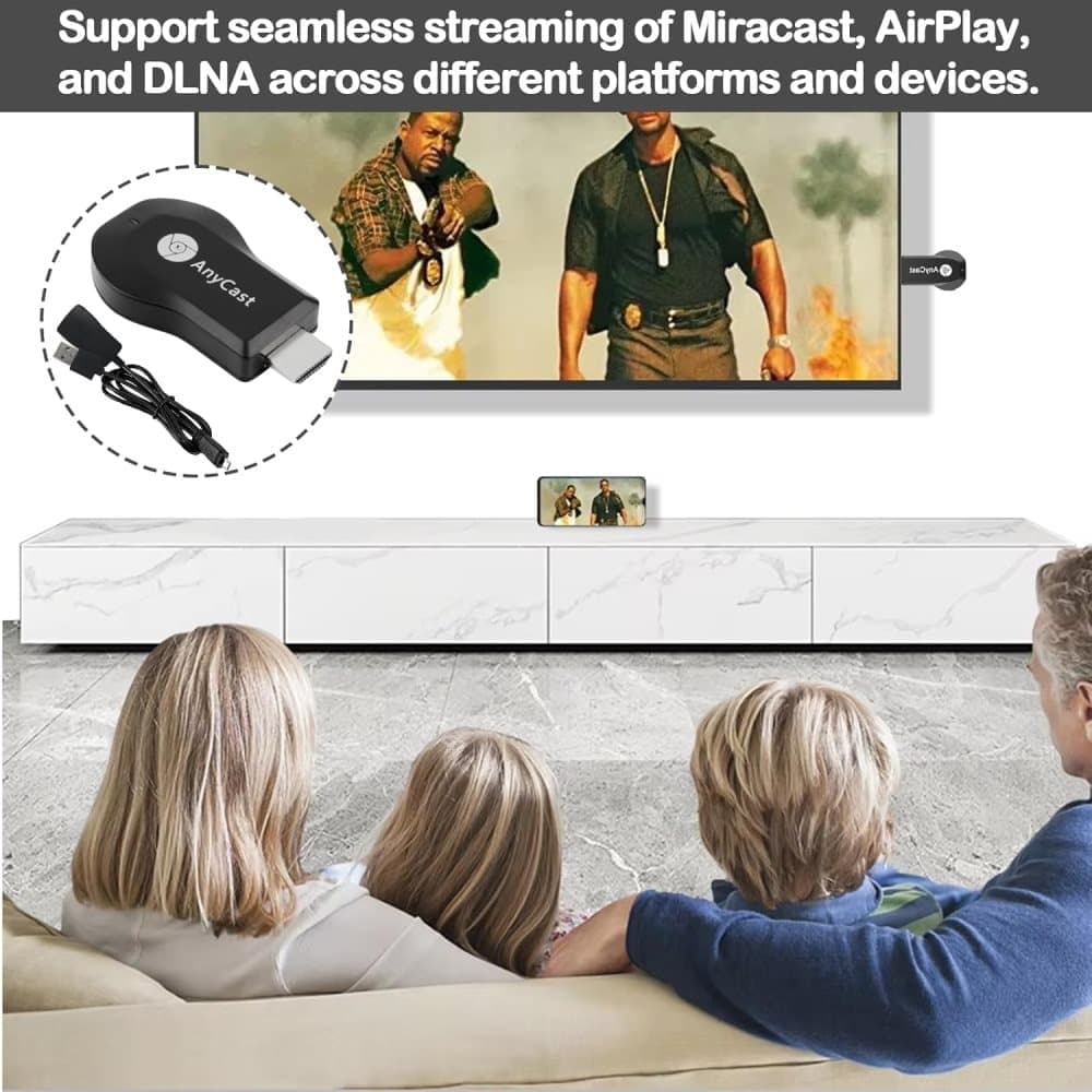 Wireless HDMI Adapter 1080P for iOS Android Windows, Black, Compatible with Samsung Philips Xiaomi TV Projector