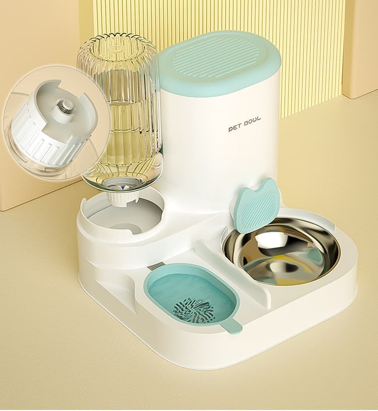 2-in-1 Automatic Cat Feeder and Water Dispenser for Pets, Compatible with Cats and Dogs, Gray
