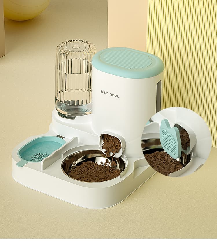 2-in-1 Automatic Cat Feeder and Water Dispenser for Pets, Compatible with Cats and Dogs, Green