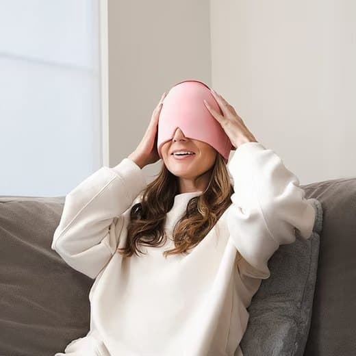 Cooling Migraine Cap with Gel Eye Mask for Headache Relief and Sleep Aid, Blue