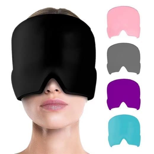Cooling Migraine Cap with Gel Eye Mask for Headache Relief and Sleep Aid, Blue