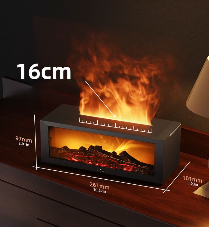 150ml White Humidifier with Fireplace Flames, 7-Color LED, Aromatherapy Diffuser, Remote Control, 3-Level Timer, Quiet Operation