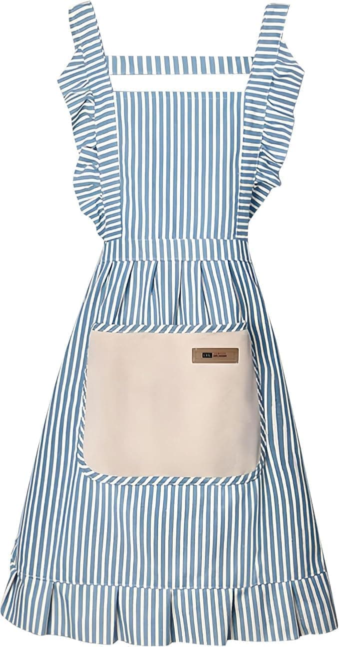 2-Pack Women's Cotton Linen Blend Kitchen Apron with Adjustable Straps and Lace Pocket, Pink