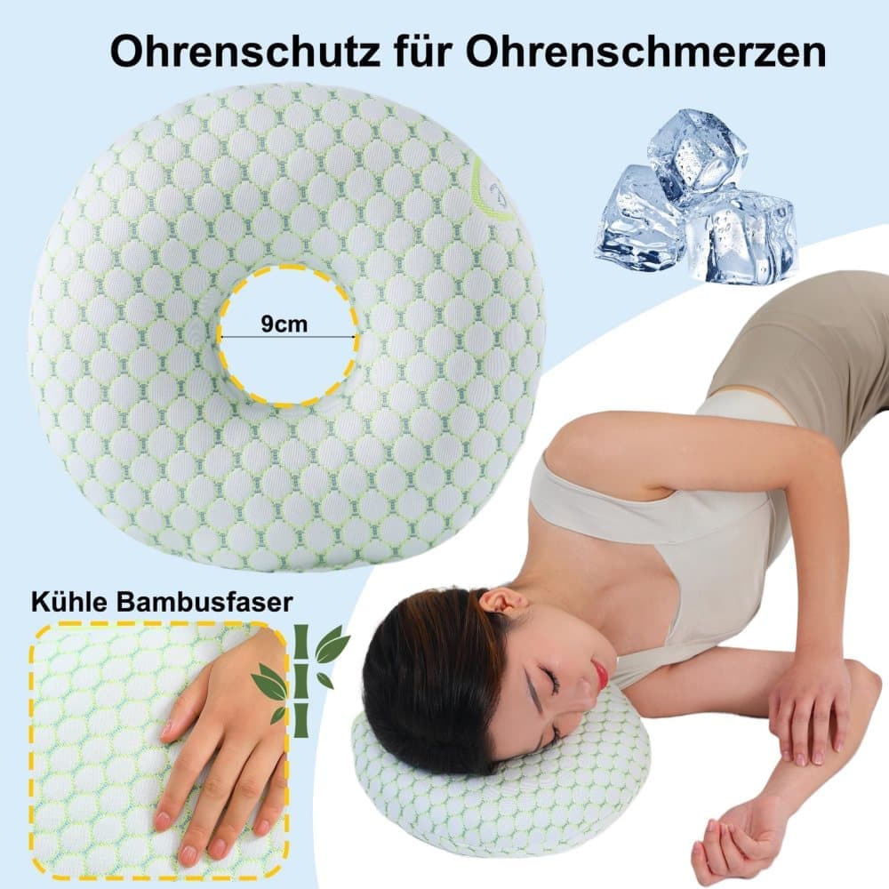 Ergonomic Ear Pillow for Side Sleeping, Relieves Ear Pressure with Perforated Design, Gold
