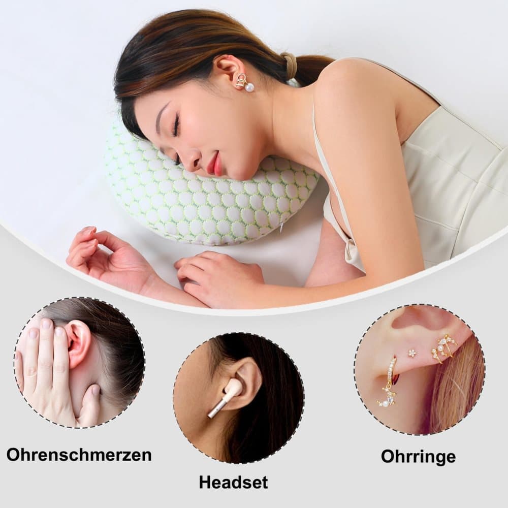 Ear Pillow for Side Sleeping, Ergonomic Perforated Design, Comfortable Ear Pressure Relief, Green