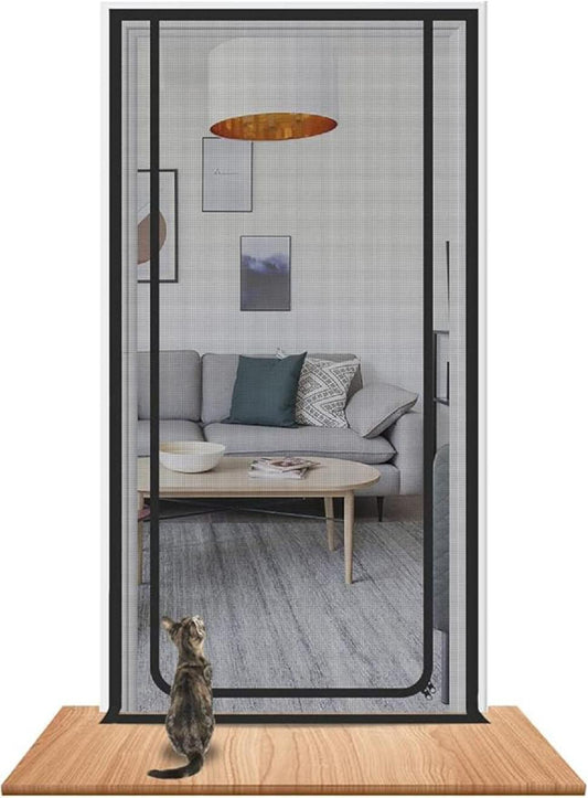 Black Cat Repellent Zipper Door Curtain, 80x200cm, Durable Mesh Protects Against Cats and Pests, Easy to Install