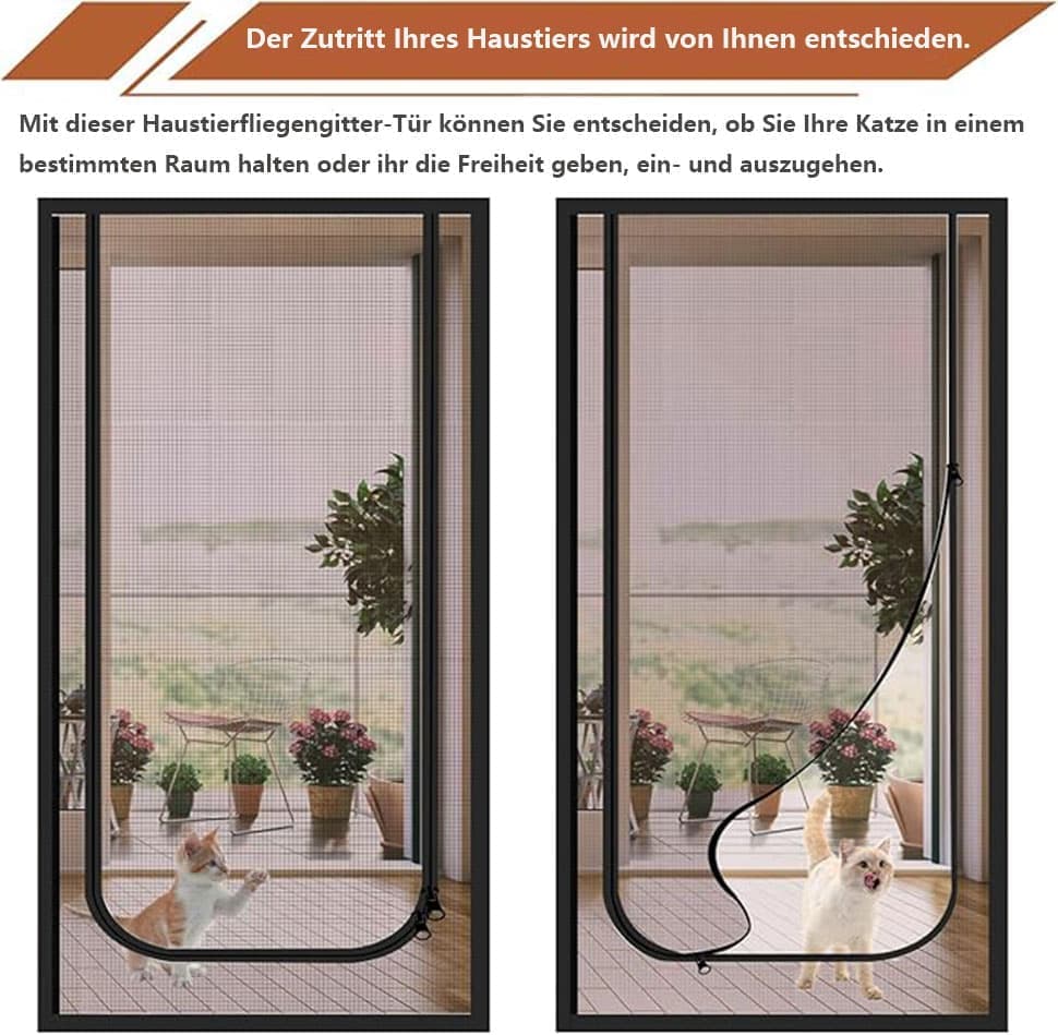 Black Cat Repellent Zipper Door Curtain, 80x200cm, Durable Mesh Protects Against Cats and Pests, Easy to Install