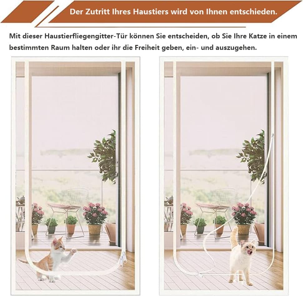 1pc Durable Cat-Repellent Zipper Door Curtain, Easy to Install Mesh Protects Against Cats and Pests, 100x210cm, White