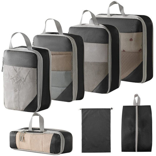7-Piece Compression Bags for Suitcase & Backpack, Black, Lightweight Travel Packing Organizers