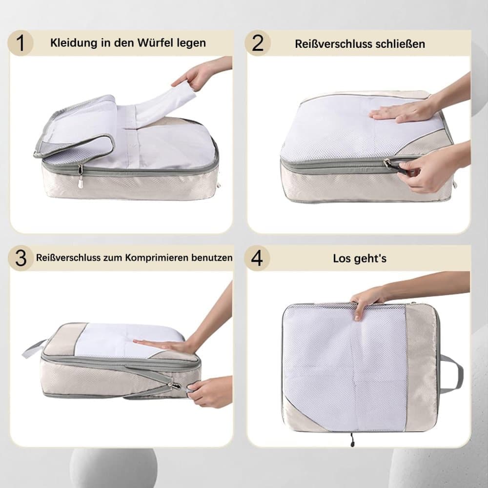 7-Piece Lightweight Travel Compression Bags for Suitcase & Backpack, Beige