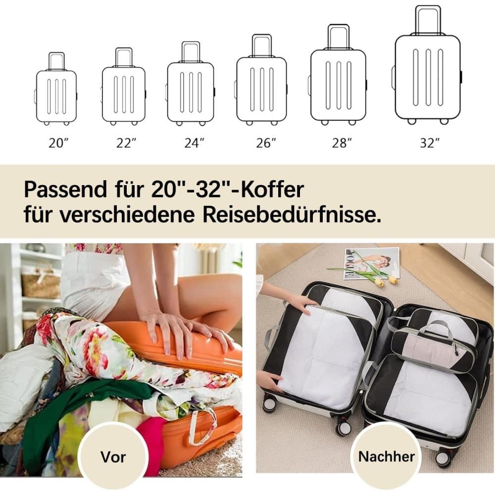 7-Piece Light Blue Compression Bags for Suitcase and Backpack, Lightweight