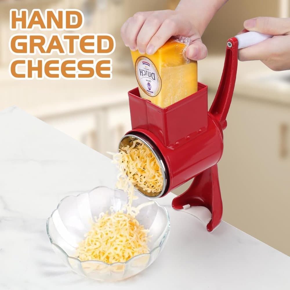 Manual nut grinder with 2 removable drum blades, cheese grater, peanut and almond grinder