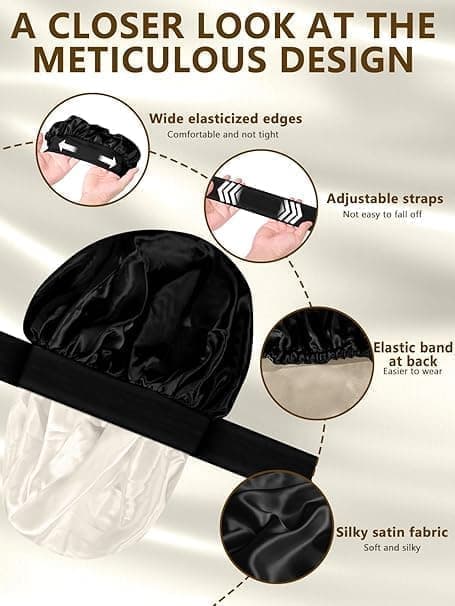 Silky Satin Sleeping Cap for Women and Girls, Double Layered Adjustable Hair Protection Cap, One Size