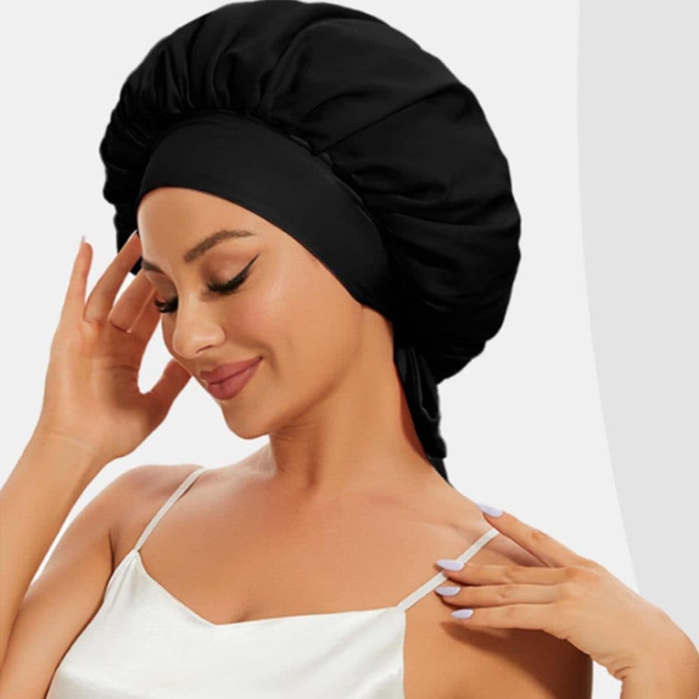 Silky Satin Sleeping Cap for Women and Girls, Pink, Double Layered Hair Protection Cap with Adjustable Fit