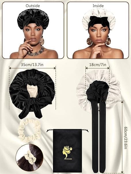 Silky Satin Sleeping Cap for Women and Girls, Double Layer Hair Protection, Adjustable Fit, Coffee