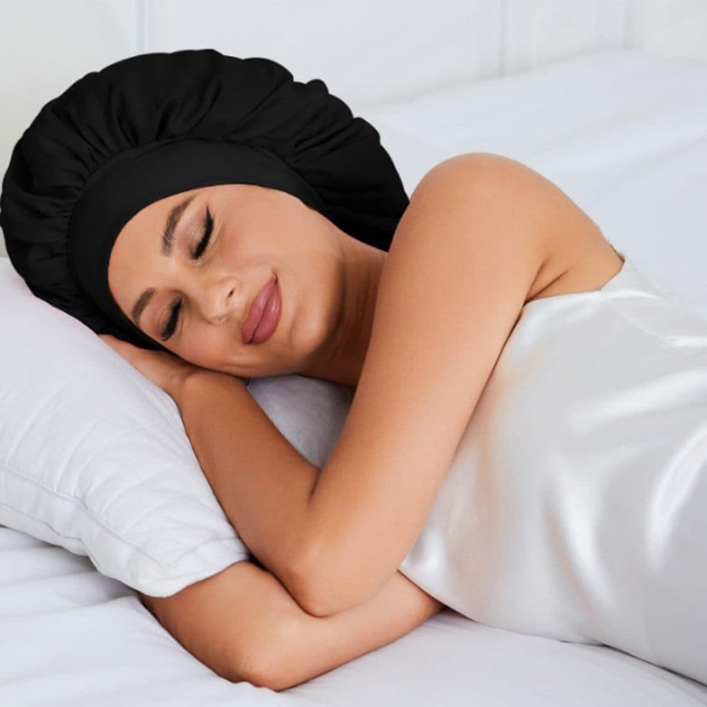 Silky Satin Sleeping Cap for Women and Girls, Double Layered Hair Protection, Adjustable Fit, Dark Green