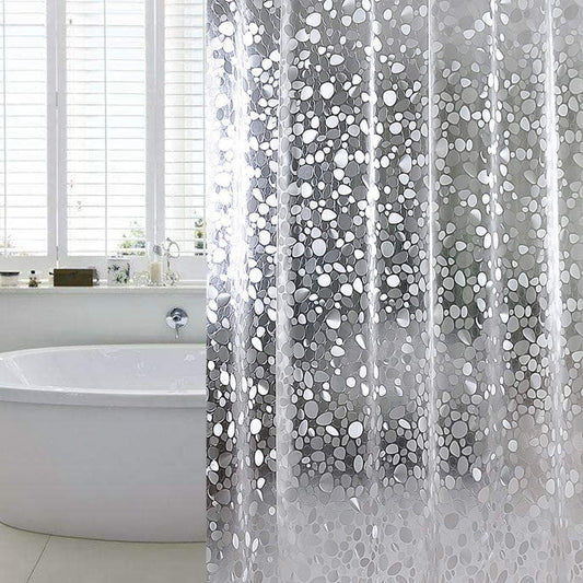 Waterproof EVA Shower Curtain with Pebble Pattern, 180x180 cm, Transparent Odorless