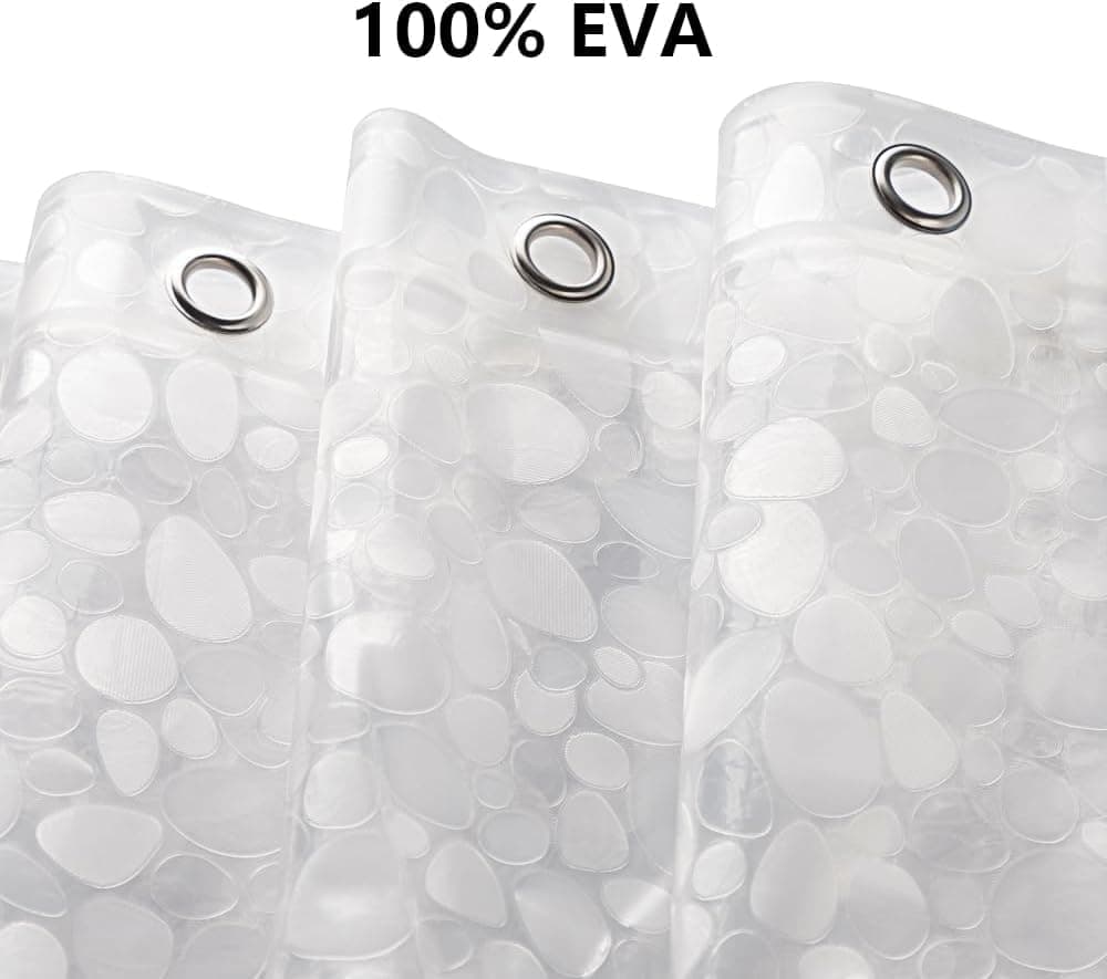 Waterproof EVA Shower Curtain with Pebble Pattern, 180x180 cm, Transparent Odorless